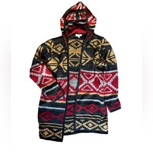 NorthStyle Red and Black Knit Hooded Ling-line Cardigan Size Large